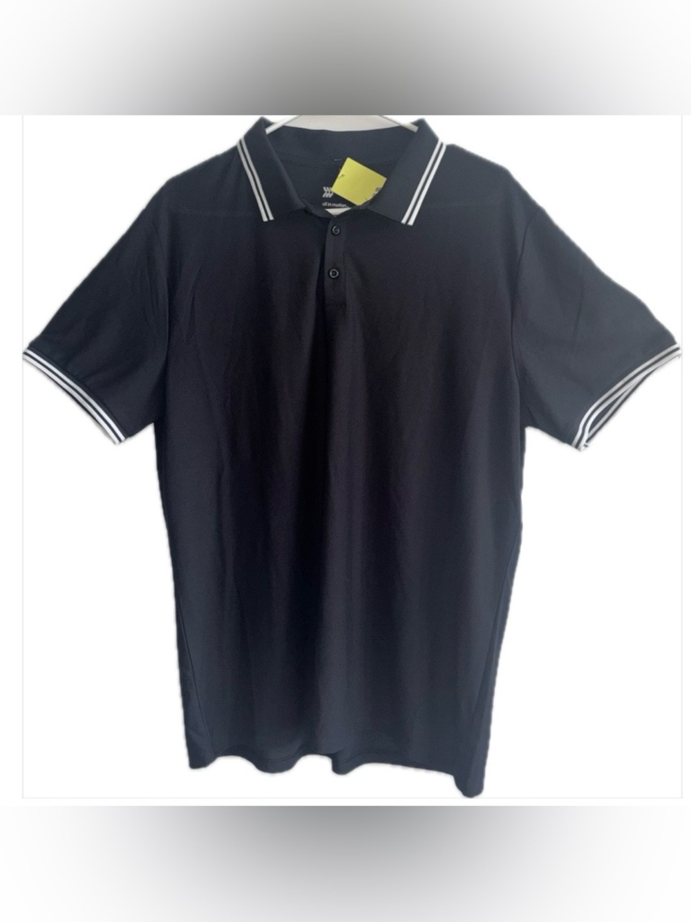 all in motion Men's Short Sleeve Polo Shirt Black White Accents Large - NWT